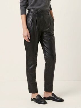 The Tannery West Vintage Women's Straight Leg Leather Pants 26 Black High Waist